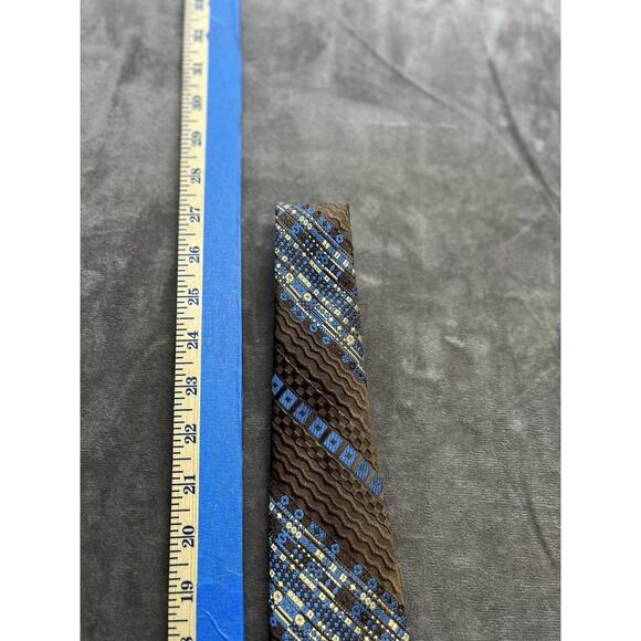 Vintage 1970s Wide Mens Don Loper‎ Poly Woven Tie Brown Geometric Fun Pattern - Picture 2 of 6